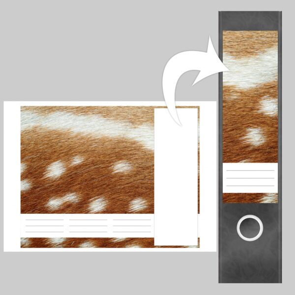 Etiketten für Ordner | Tier Fell Reh 2 | 4 breite Aufkleber für Ordnerrücken | Selbstklebende Design Ordneretiketten Rückenschilder