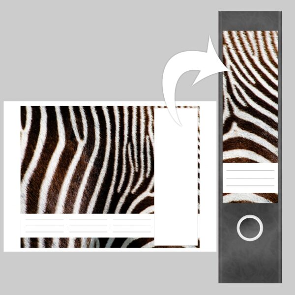 Etiketten für Ordner | Tier Fell Zebra | 4 breite Aufkleber für Ordnerrücken | Selbstklebende Design Ordneretiketten Rückenschilder
