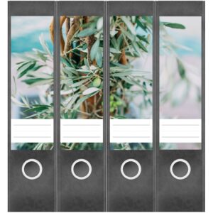 Etiketten für Ordner | Olivenbaum | 4 breite Aufkleber für Ordnerrücken | Selbstklebende Design Ordneretiketten Rückenschilder