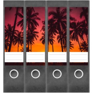 Etiketten für Ordner | Palmen Miami | 4 breite Aufkleber für Ordnerrücken | Selbstklebende Design Ordneretiketten Rückenschilder
