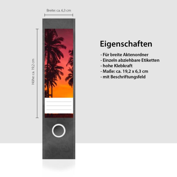 Etiketten für Ordner | Palmen Miami | 4 breite Aufkleber für Ordnerrücken | Selbstklebende Design Ordneretiketten Rückenschilder