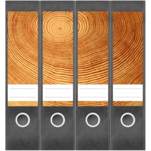 Etiketten für Ordner | Jahresringe gelb | 4 breite Aufkleber für Ordnerrücken | Selbstklebende Design Ordneretiketten Rückenschilder