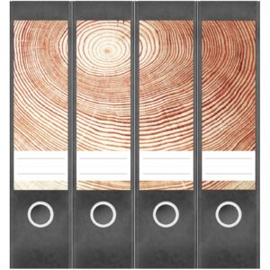 Etiketten für Ordner | Jahresringe Baum | 4 breite Aufkleber für Ordnerrücken | Selbstklebende Design Ordneretiketten Rückenschilder