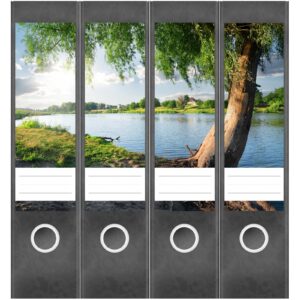 Etiketten für Ordner | Baum am Fluss | 4 breite Aufkleber für Ordnerrücken | Selbstklebende Design Ordneretiketten Rückenschilder