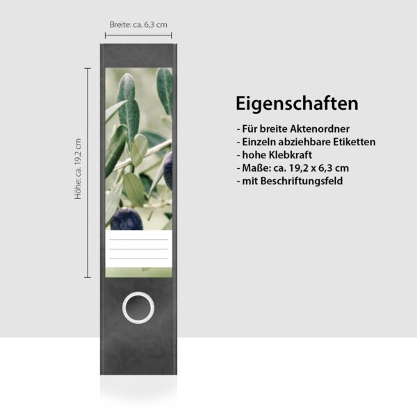 Etiketten für Ordner | Olivenbaum 2 | 4 breite Aufkleber für Ordnerrücken | Selbstklebende Design Ordneretiketten Rückenschilder