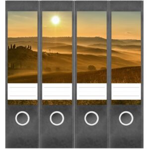 Etiketten für Ordner | Morgen Nebel Berge | 4 breite Aufkleber für Ordnerrücken | Selbstklebende Design Ordneretiketten Rückenschilder