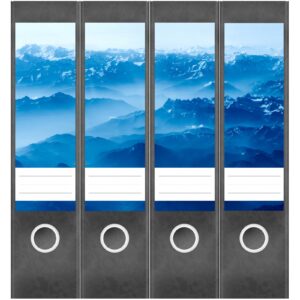 Etiketten für Ordner | Morgen Nebel Berge 2 | 4 breite Aufkleber für Ordnerrücken | Selbstklebende Design Ordneretiketten Rückenschilder