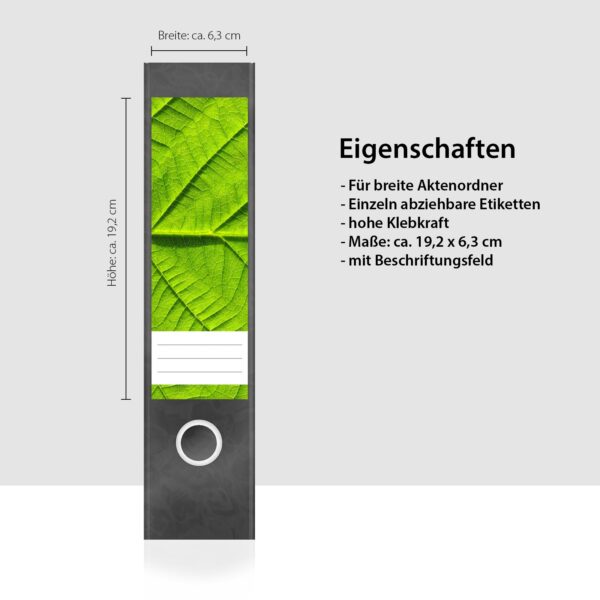 Etiketten für Ordner | Makro Blatt | 4 breite Aufkleber für Ordnerrücken | Selbstklebende Design Ordneretiketten Rückenschilder