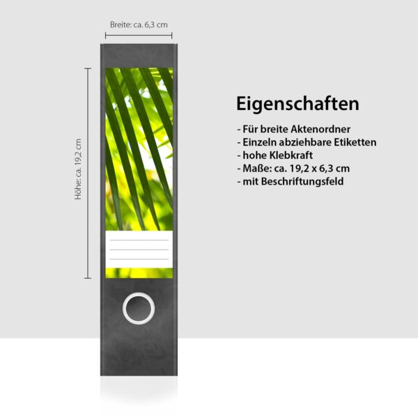 Etiketten für Ordner | Palmen Blätter | 4 breite Aufkleber für Ordnerrücken | Selbstklebende Design Ordneretiketten Rückenschilder