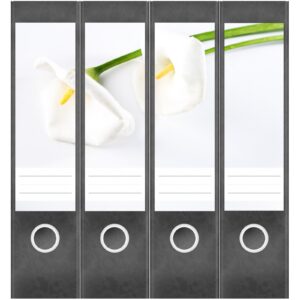 Etiketten für Ordner | Weiße Calla | 4 breite Aufkleber für Ordnerrücken | Selbstklebende Design Ordneretiketten Rückenschilder