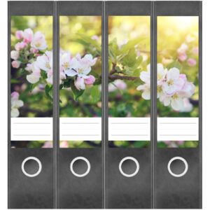 Etiketten für Ordner | Baum Blüte | 4 breite Aufkleber für Ordnerrücken | Selbstklebende Design Ordneretiketten Rückenschilder