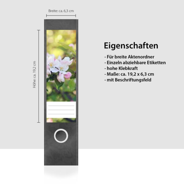 Etiketten für Ordner | Baum Blüte | 4 breite Aufkleber für Ordnerrücken | Selbstklebende Design Ordneretiketten Rückenschilder