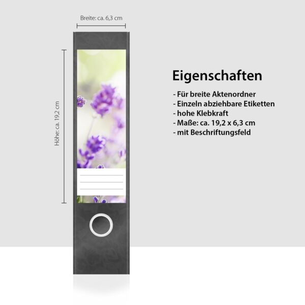 Etiketten für Ordner | Lavendel | 4 breite Aufkleber für Ordnerrücken | Selbstklebende Design Ordneretiketten Rückenschilder