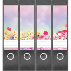 Etiketten für Ordner | Frühlingswiese | 4 breite Aufkleber für Ordnerrücken | Selbstklebende Design Ordneretiketten Rückenschilder