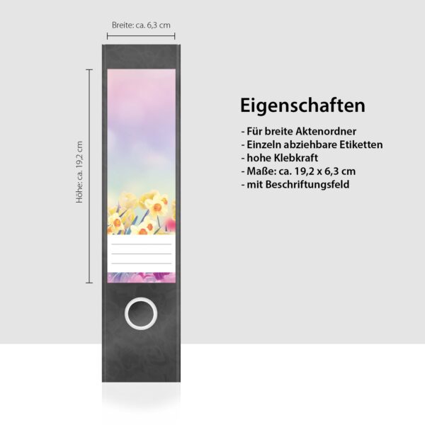 Etiketten für Ordner | Frühlingswiese | 4 breite Aufkleber für Ordnerrücken | Selbstklebende Design Ordneretiketten Rückenschilder