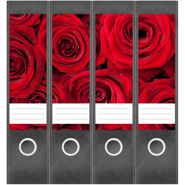 Etiketten für Ordner | Rote Rosen | 4 breite Aufkleber für Ordnerrücken | Selbstklebende Design Ordneretiketten Rückenschilder