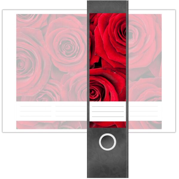 Etiketten für Ordner | Rote Rosen | 4 breite Aufkleber für Ordnerrücken | Selbstklebende Design Ordneretiketten Rückenschilder