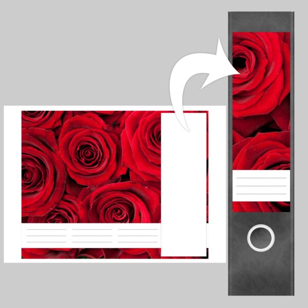 Etiketten für Ordner | Rote Rosen | 4 breite Aufkleber für Ordnerrücken | Selbstklebende Design Ordneretiketten Rückenschilder