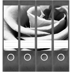 Etiketten für Ordner | Rose schwarz weiß | 4 breite Aufkleber für Ordnerrücken | Selbstklebende Design Ordneretiketten Rückenschilder