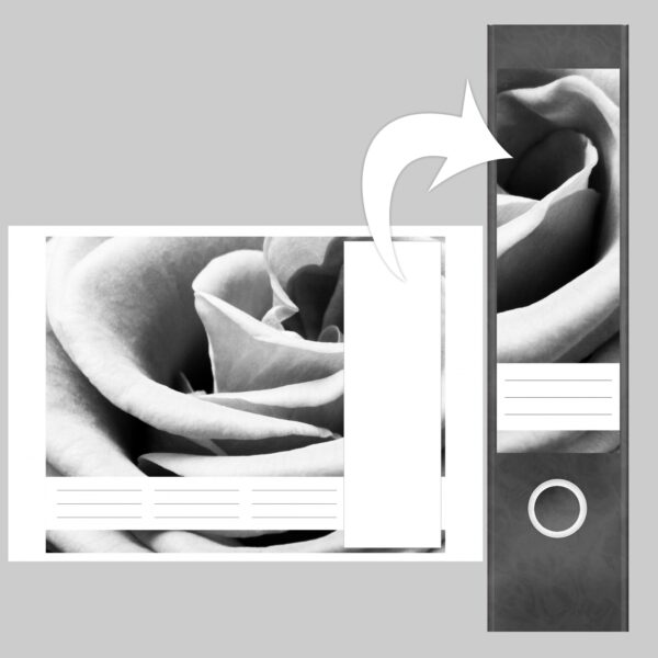 Etiketten für Ordner | Rose schwarz weiß | 4 breite Aufkleber für Ordnerrücken | Selbstklebende Design Ordneretiketten Rückenschilder