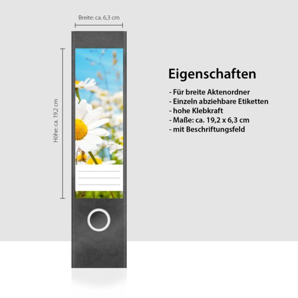 Etiketten für Ordner | Kamille | 4 breite Aufkleber für Ordnerrücken | Selbstklebende Design Ordneretiketten Rückenschilder