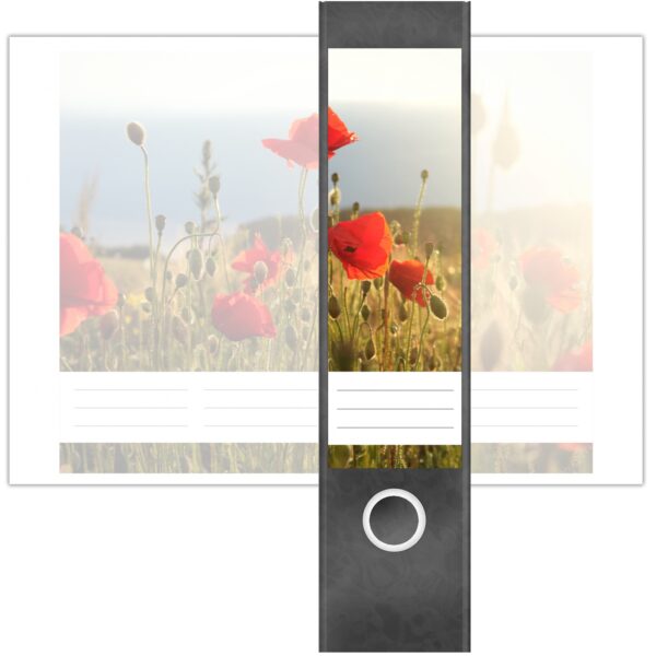 Etiketten für Ordner | Mohn Feld | 4 breite Aufkleber für Ordnerrücken | Selbstklebende Design Ordneretiketten Rückenschilder