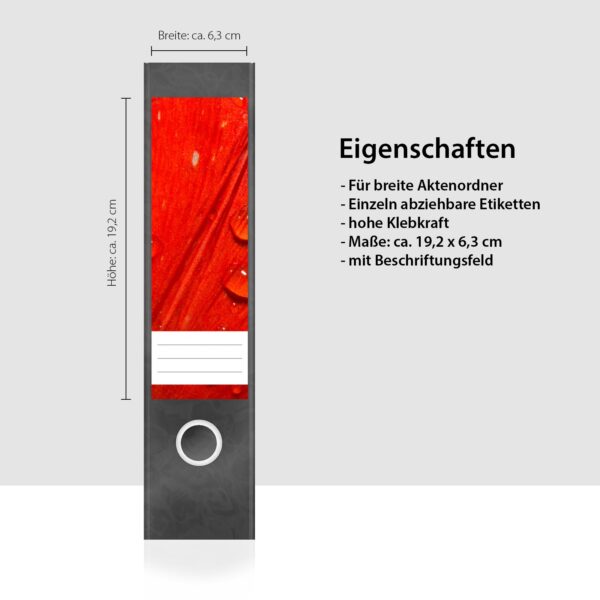 Etiketten für Ordner | Tropfen Tulpe| 4 breite Aufkleber für Ordnerrücken | Selbstklebende Design Ordneretiketten Rückenschilder