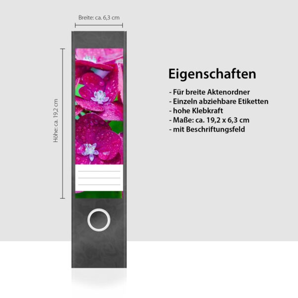 Etiketten für Ordner | Hortensie pink | 4 breite Aufkleber für Ordnerrücken | Selbstklebende Design Ordneretiketten Rückenschilder