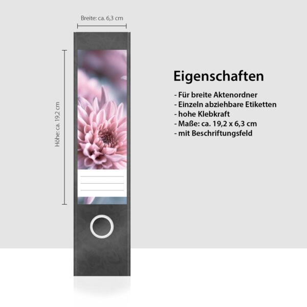 Etiketten für Ordner | Dahlie hellrosa | 4 breite Aufkleber für Ordnerrücken | Selbstklebende Design Ordneretiketten Rückenschilder