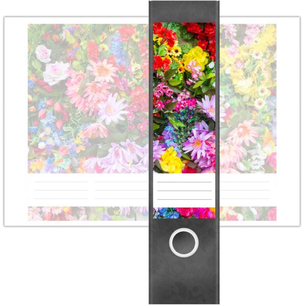 Etiketten für Ordner | Buntes Blumenallerlei | 4 breite Aufkleber für Ordnerrücken | Selbstklebende Design Ordneretiketten Rückenschilder