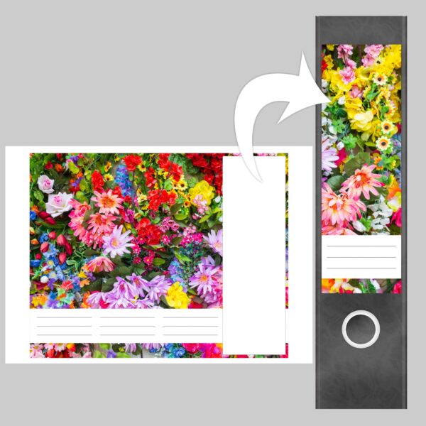 Etiketten für Ordner | Buntes Blumenallerlei | 4 breite Aufkleber für Ordnerrücken | Selbstklebende Design Ordneretiketten Rückenschilder
