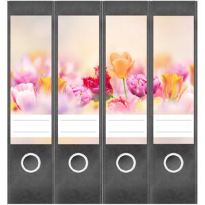 Etiketten für Ordner | Tulpenfeld | 4 breite Aufkleber für Ordnerrücken | Selbstklebende Design Ordneretiketten Rückenschilder