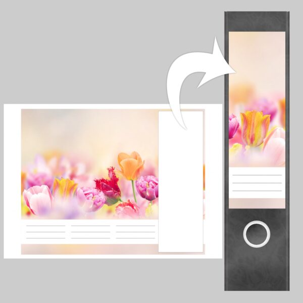 Etiketten für Ordner | Tulpenfeld | 4 breite Aufkleber für Ordnerrücken | Selbstklebende Design Ordneretiketten Rückenschilder