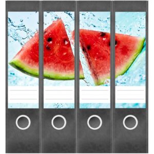 Etiketten für Ordner | Melone im Wasser | 4 breite Aufkleber für Ordnerrücken | Selbstklebende Design Ordneretiketten Rückenschilder