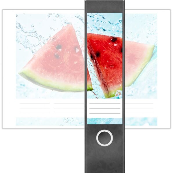 Etiketten für Ordner | Melone im Wasser | 4 breite Aufkleber für Ordnerrücken | Selbstklebende Design Ordneretiketten Rückenschilder