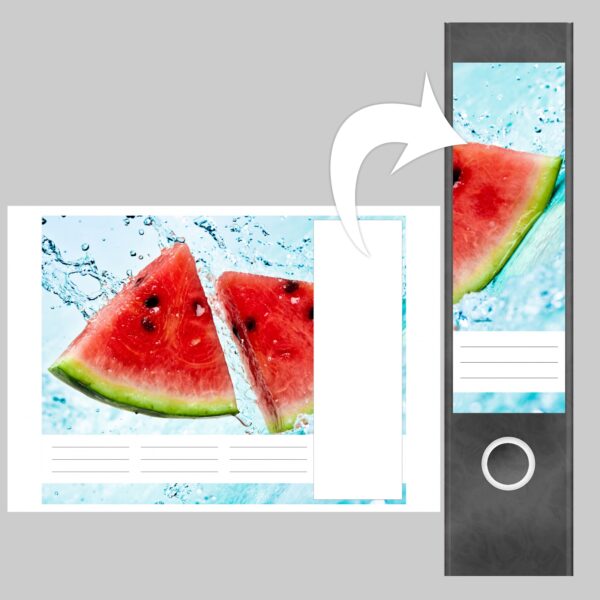 Etiketten für Ordner | Melone im Wasser | 4 breite Aufkleber für Ordnerrücken | Selbstklebende Design Ordneretiketten Rückenschilder