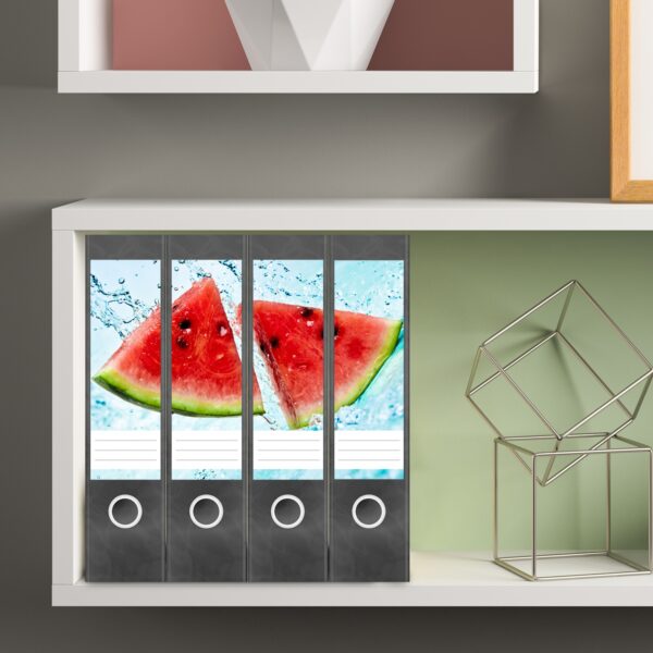 Etiketten für Ordner | Melone im Wasser | 4 breite Aufkleber für Ordnerrücken | Selbstklebende Design Ordneretiketten Rückenschilder