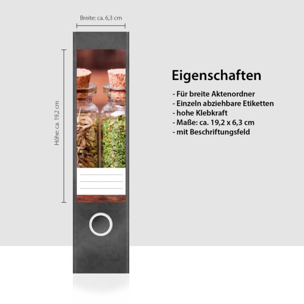 Etiketten für Ordner | Gewürze | 4 breite Aufkleber für Ordnerrücken | Selbstklebende Design Ordneretiketten Rückenschilder