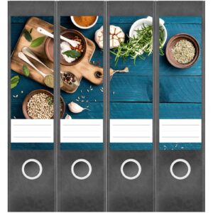 Etiketten für Ordner | Kochen | 4 breite Aufkleber für Ordnerrücken | Selbstklebende Design Ordneretiketten Rückenschilder