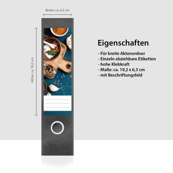 Etiketten für Ordner | Kochen | 4 breite Aufkleber für Ordnerrücken | Selbstklebende Design Ordneretiketten Rückenschilder