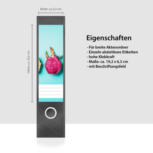 Etiketten für Ordner | Obst | 4 breite Aufkleber für Ordnerrücken | Selbstklebende Design Ordneretiketten Rückenschilder