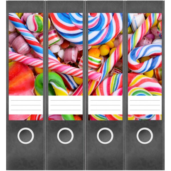 Etiketten für Ordner | Lollies und Bonbons | 4 breite Aufkleber für Ordnerrücken | Selbstklebende Design Ordneretiketten Rückenschilder
