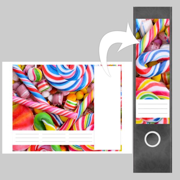Etiketten für Ordner | Lollies und Bonbons | 4 breite Aufkleber für Ordnerrücken | Selbstklebende Design Ordneretiketten Rückenschilder