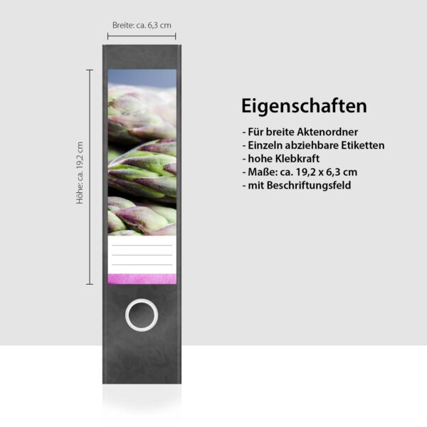 Etiketten für Ordner | Spargel Spitzen | 4 breite Aufkleber für Ordnerrücken | Selbstklebende Design Ordneretiketten Rückenschilder