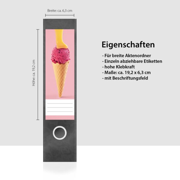 Etiketten für Ordner | Eis | 4 breite Aufkleber für Ordnerrücken | Selbstklebende Design Ordneretiketten Rückenschilder