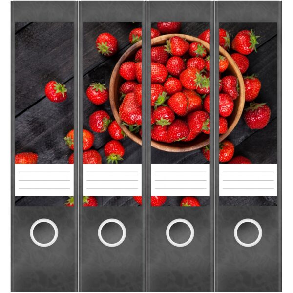 Etiketten für Ordner | Erdbeeren | 4 breite Aufkleber für Ordnerrücken | Selbstklebende Design Ordneretiketten Rückenschilder