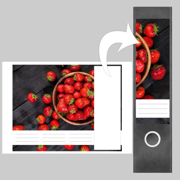 Etiketten für Ordner | Erdbeeren | 4 breite Aufkleber für Ordnerrücken | Selbstklebende Design Ordneretiketten Rückenschilder