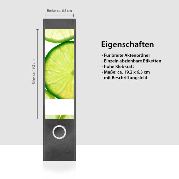 Etiketten für Ordner | Limonen | 4 breite Aufkleber für Ordnerrücken | Selbstklebende Design Ordneretiketten Rückenschilder