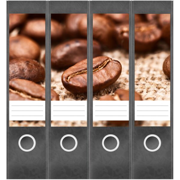 Etiketten für Ordner | Kaffee | 4 breite Aufkleber für Ordnerrücken | Selbstklebende Design Ordneretiketten Rückenschilder