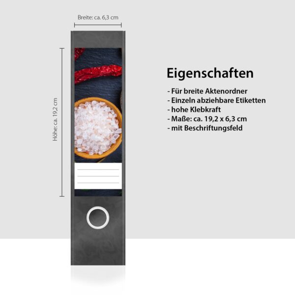Etiketten für Ordner | Salz und Pfeffer | 4 breite Aufkleber für Ordnerrücken | Selbstklebende Design Ordneretiketten Rückenschilder